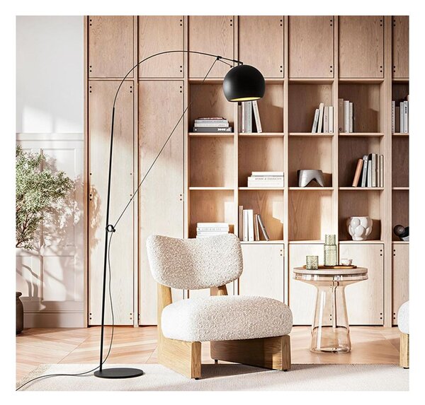 PULLEY PIANTANA AD ARCO NERA/ORO CON CARRUCOLA E DIFFUSORE ORIENTABILE LAMPADINA E27 DESIGN MODERNO