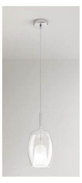 8254 RAIN SOSPENSIONE SINGOLA ALLUNGATA MODERNA BASE CROMO CON DIFFUSORE IN VETRO D17 CM IN 5 COLORI