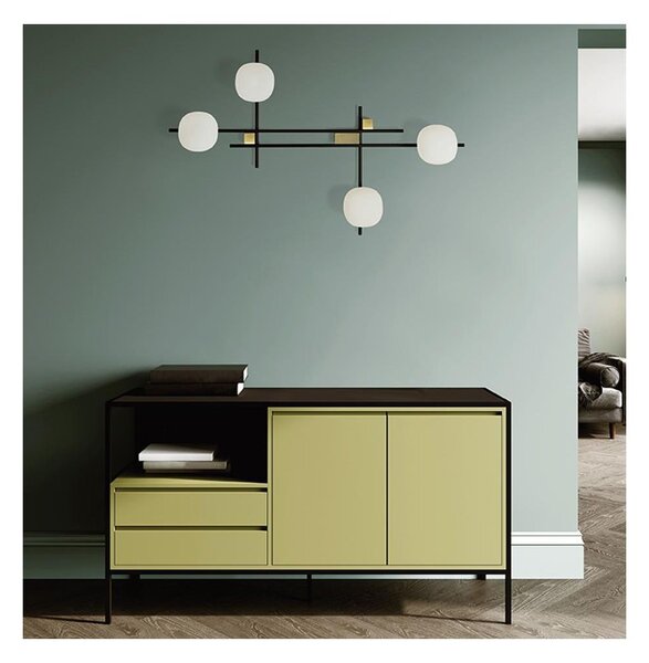 LINGOTTO APPLIQUE A 4 LUCI METALLO NERO - ORO CON DIFFUSORI IN VETRO LAMPADINE ATTACCO G9