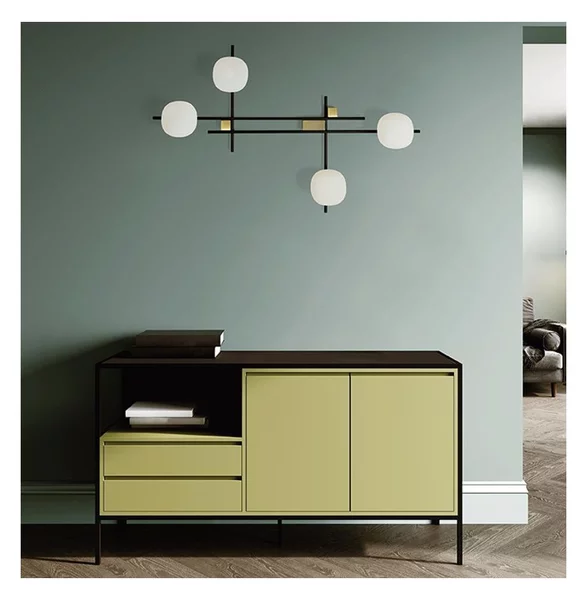 LINGOTTO APPLIQUE A 4 LUCI METALLO NERO - ORO CON DIFFUSORI IN VETRO LAMPADINE ATTACCO G9