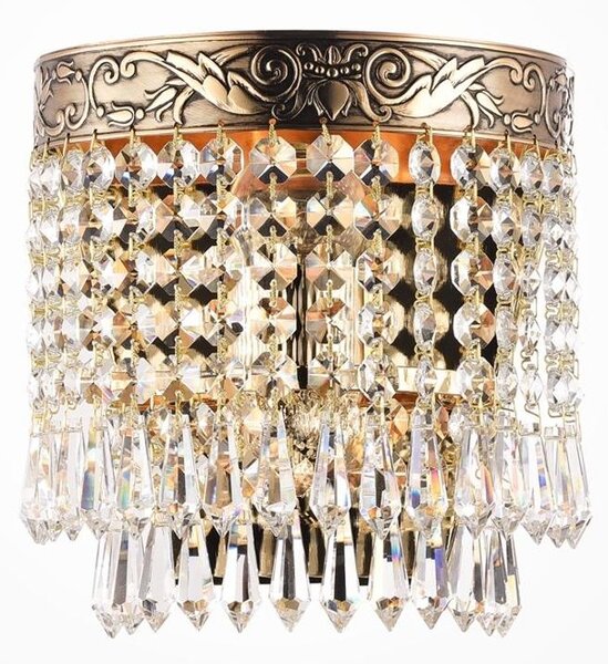 PALACE ELEGANTE APPLIQUE IN CRISTALLO E METALLO ORO ANTICO CON LAMPADINA ATTACCO E27