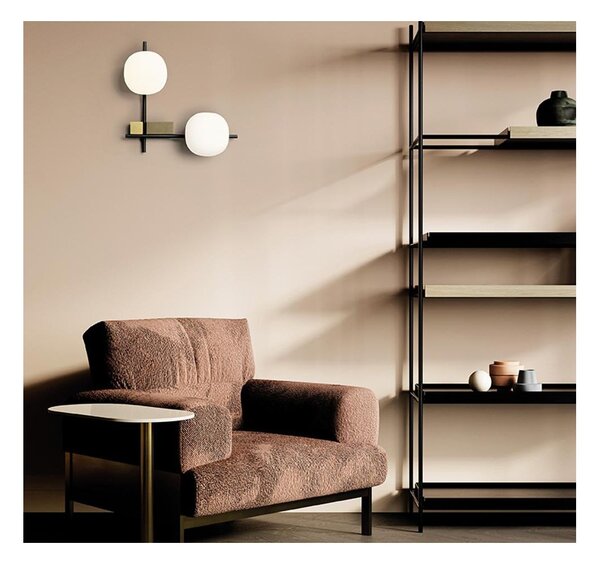 LINGOTTO APPLIQUE A 2 LUCI METALLO NERO - ORO CON DIFFUSORI IN VETRO LAMPADINE ATTACCO G9