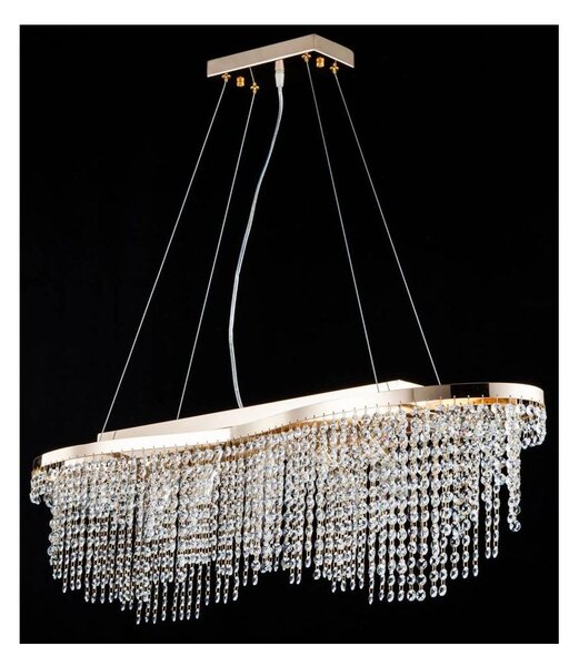 TOILS LAMPADARIO A SOSPENSIONE IN CRISTALLO E METALLO ORO LARGHEZZA CM 93 LAMPADINE 7XE14 CLASSICO