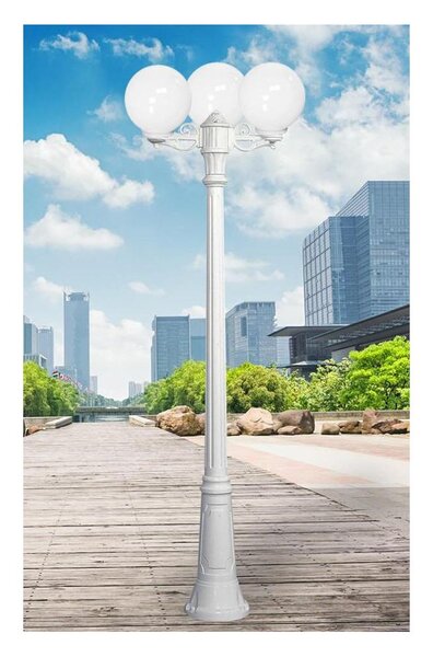 GIGIBISSO G250 LAMPIONE CON 3 DIFFUSORI A GLOBO D25CM IN RESINA BIANCA ALTEZZA 205 CM IP55