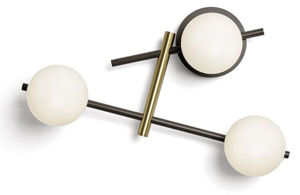KIKA APPLIQUE MODERNA 3 LUCI IN METALLO NERO CON SFERE BIANCO LATTE LAMPADINE ATTACCO G9