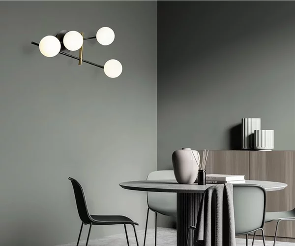 KIKA APPLIQUE MODERNA 4 LUCI IN METALLO NERO CON SFERE BIANCO LATTE LAMPADINE ATTACCO G9