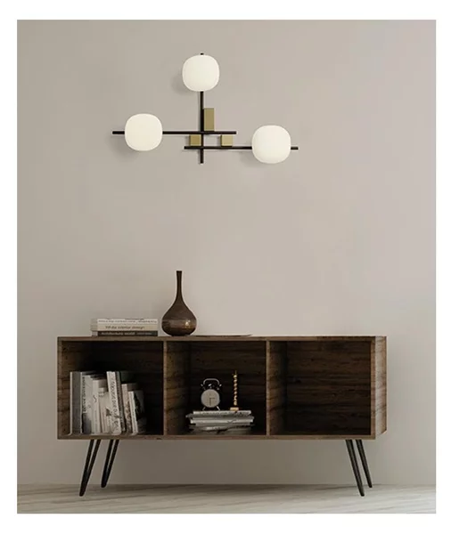 LINGOTTO APPLIQUE A 3 LUCI METALLO NERO - ORO CON DIFFUSORI IN VETRO LAMPADINE ATTACCO G9