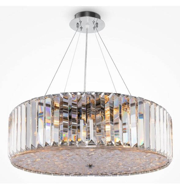 RECINTO SOSPENSIONE D53 CM IN CRISTALLO E METALLO CROMO ELEGANTE LAMPADINE 8XE27