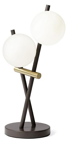 KIKA LAMPADA DA TAVOLO A 2 LUCI H39 CM IN METALLO NERO CON SFERE BIANCO LATTE DIMMERABILE LAMPADINE ATTACCO G9