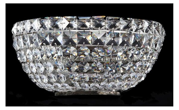 BASFOR APPLIQUE RAFFINATA IN CRISTALLO TRASPARENTE E METALLO ORO O NICHEL LAMPADINE 2XE14