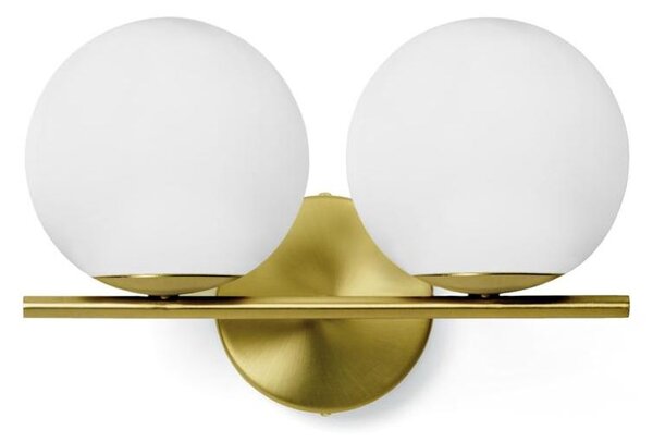 JUGEN APPLIQUE 2 LUCI ORO O NERA CON SFERE IN VETRO BIANCO LATTE MODERNA LAMPADINE E27