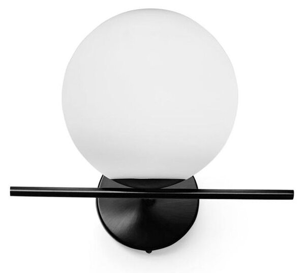 JUGEN APPLIQUE 1 LUCE ORO O NERA CON SFERA IN VETRO BIANCO LATTE MODERNA LAMPADINA E27