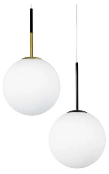 JUGEN SOSPENSIONE SINGOLA CON VETRO A SFERA BIANCO LATTE MONTATURA IN 2 COLORI MODERNA LAMPADINA E27