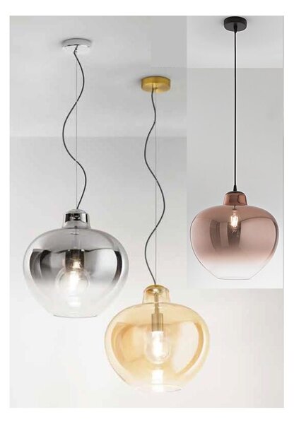 BOWL SOSPENSIONE SINGOLA CON SFERA IN VETRO SFUMATO AMBRA,RAME E FUME LAMPADINA ATTACCO E27