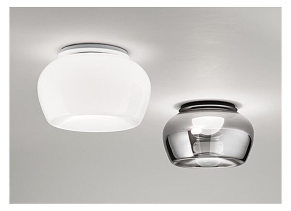 KAVE PLAFONIERA IN VETRO BIANCO O FUME D38 CM LED 20W LUCE 3000K DIMMERABILE DESIGN MODERNO