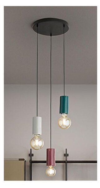 IDEA SOSPENSIONE 3 LUCI ROTONDA D35 CM IN METALLO NERO E CERAMICA CON LAMPADINE ATTACCO E27 DESIGN MODERNO