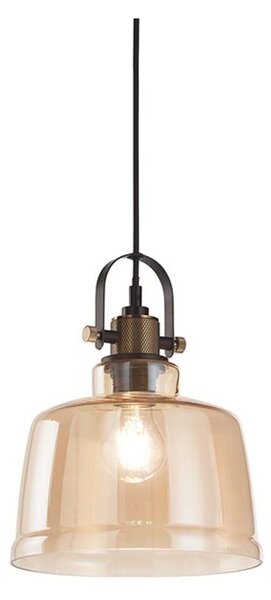 VINTAGE SOSPENSIONE SINGOLA CON DIFFUSORE IN VETRO AMBRA E FUME CON LAMPADINA ATTACCO E27