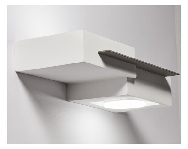 MILET APPLIQUE 2 LUCI BIEMISSIONE IN GESSO BIANCO CON ELEMENTO IN ALLUMINIO GRIGIO LAMPADINE ATTACCO GX53