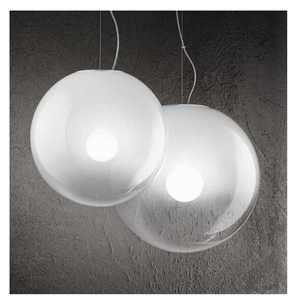 MOON SOSPENSIONE SINGOLA CON SFERA IN VETRO SOFFIATO BIANCO 3 MISURE LAMPADINA ATTACCO E27 MODERNA