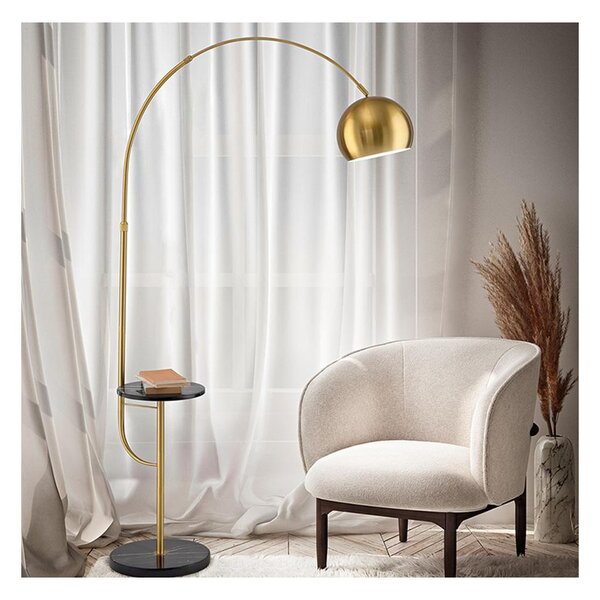 TABLEAU PIANTANA AD ARCO FINITURA OTTONE CON MENSOLA E BASE IN MARMO ALTEZZA REGOLABILE LAMPADINA E27