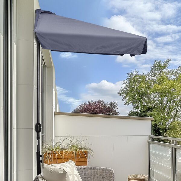 Outsunny Ombrellone Semicircolare da Terrazza Grigio, Mezzaluna per Parete con Manovella, 230x130x249cm, Ottimo per Spazi Ridotti|Aosom