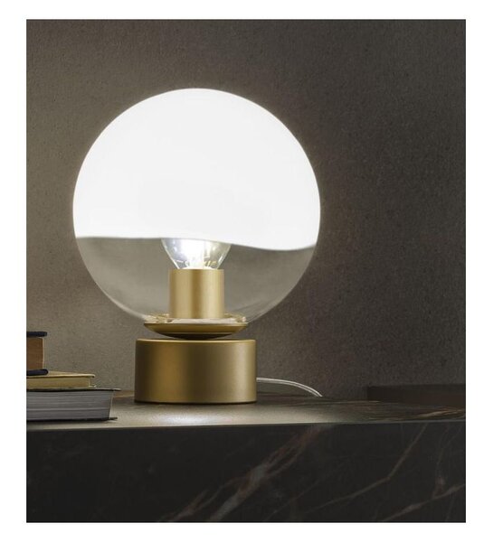 BERRY LAMPADA DA TAVOLO CON SFERA D20 CM METALLO CROMO O ORO LAMPADINA ATTACCO E27 DESIGN MODERNO