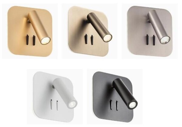 QUDA APPLIQUE QUADRATA CON LUCE ORIENTABILE LED 6W+3W LUCE 2700K O 3000K IN ALLUMINIO 5 COLORI MODERNA