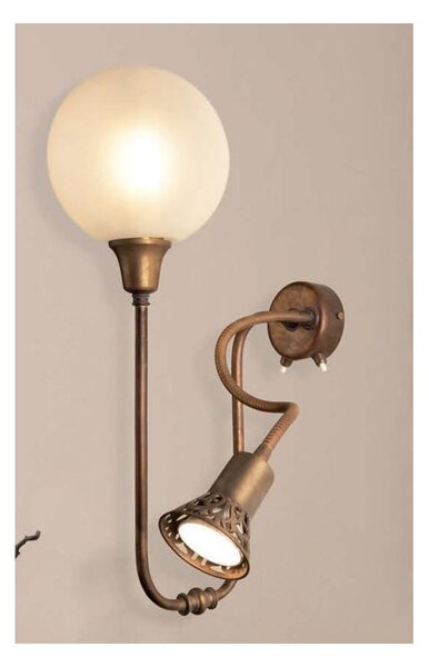LAMPADA DA PARETE A 2 LUCI IN OTTONE CON BRACCIO FLESSIBILE E SFERA IN VETRO MADE IN ITALY IMAS