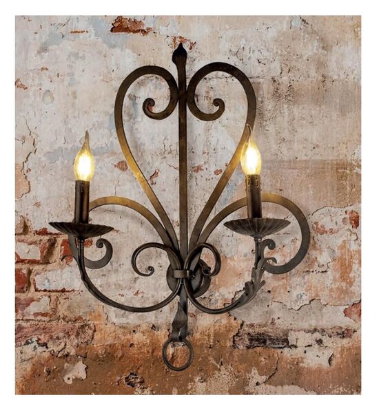APPLIQUE 2 LUCI IN FERRO BATTUTO FINITURA OTTONE ANTICATO MADE IN ITALY DELLA IMAS FIRENZE STILE RUSTICO