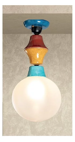 PLAFONIERA IN TERRACOTTA COLORATA CON SFERA IN VETRO D25 CM MADE IN ITALY DELLA IMAS FIRENZE