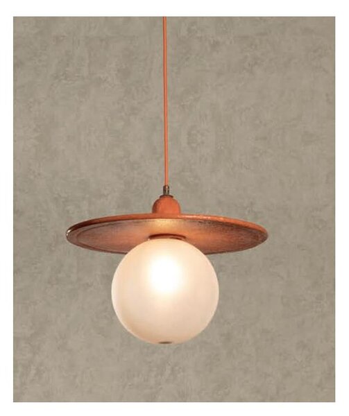 SOSPENSIONE SINGOLA D38 CM IN CERAMICA DECORATA A MANO CON SFERA IN VETRO BIANCO MADE IN ITALY