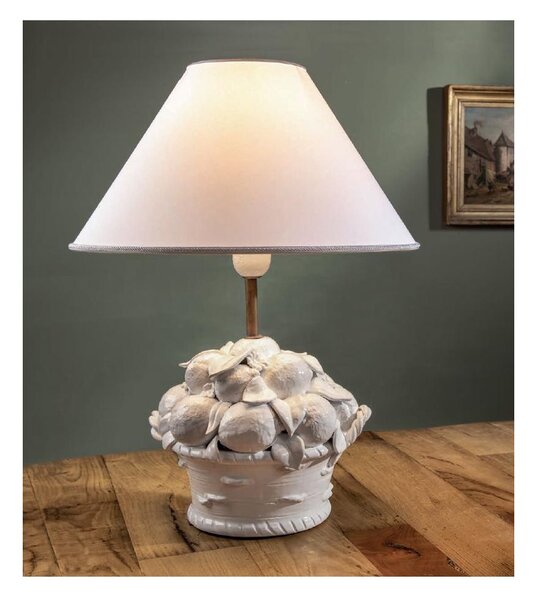 LAMPADA DA TAVOLO CON BASE IN TERRACOTTA CON FRUTTA A RILIEVO E PARALUME BIANCO MADE IN ITALY DELLA IMAS