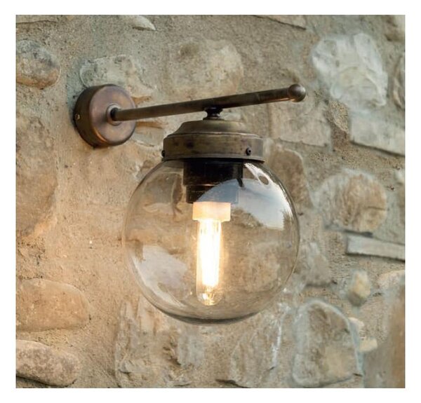 LAMPADA DA PARETE PER ESTERNI IN OTTONE INVECCHIATO CON SFERA FUME IP44 MADE IN ITALY DELLA IMAS