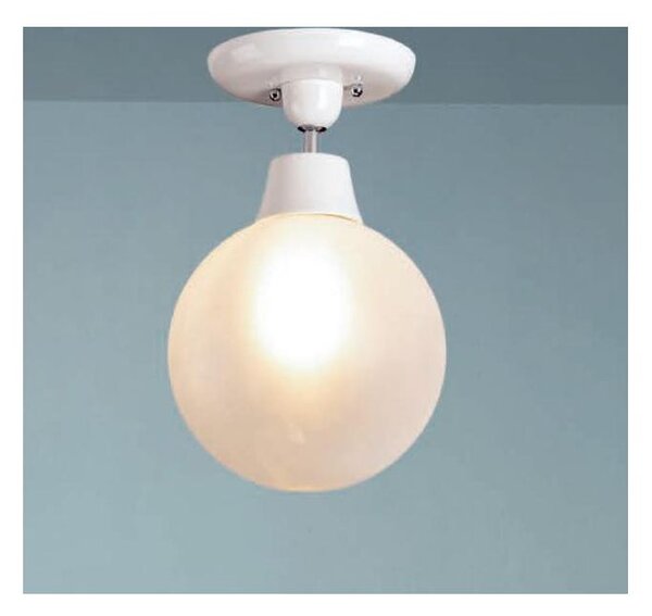 PLAFONIERA IN CERAMICA BIANCA CON SFERA IN VETRO BIANCO D30 CM STILE RUSTICO MADE IN ITALY DELLA IMAS