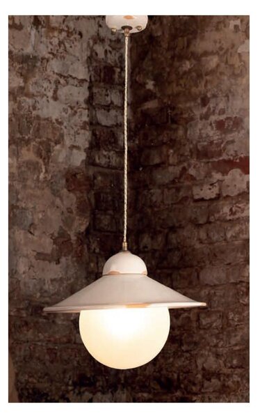 SOSPENSIONE SINGOLA IN CERAMICA DECORATA CON SFERA IN VETRO BIANCO RUSTICA MADE IN ITALY DELLA IMAS