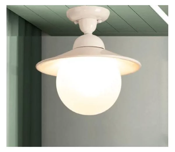 PLAFONIERA RUSTCA IN CERAMICA BIANCA CON SFERA IN VETRO D20 CM MADE IN ITALY DELLA IMAS