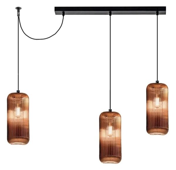 RAIKA SOSPENSIONE RETTANGOLARE CON DECENTRO 3 DIFFUSORI IN VETRO RIGATO COLORATO LAMPADINE ATTACCO E27