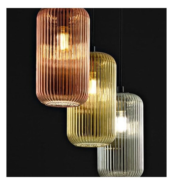 RAIKA SOSPENSIONE SINGOLA IN VETRO RIGATO D15 CM 8 COLORI DISPONIBILI LAMPADINA ATTACCO E27 MODERNA