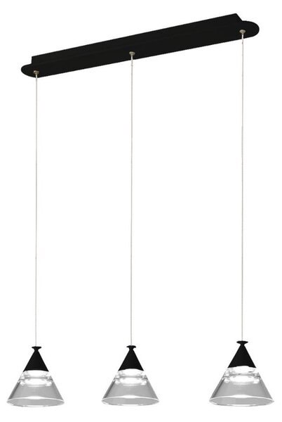 CONY SOSPENSIONE 3 LUCI RETTANGOLARE LED 21W CCT 3000K-4000K IN METALLO 3 COLORI CON DIFFUSORI TRASPARENTI