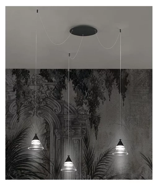 CONY SOSPENSIONE 3 LUCI DECENTRATA LED 21W CCT 3000K-4000K IN METALLO 3 COLORI CON DIFFUSORI TRASPARENTI