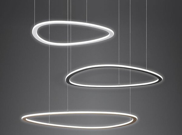 TRIS SOSPENSIONE MODERNA OVALE IN .3 MISURE LED INTEGRATO LUCE DIMMERABILE IN METALLO 3 COLORI