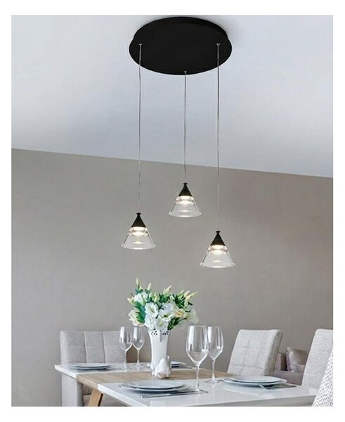 CONY SOSPENSIONE 3 LUCI ROTONDA LED 21W CCT 3000K-4000K IN METALLO 3 COLORI CON DIFFUSORI TRASPARENTI