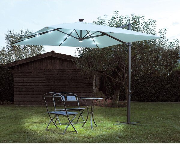 Ombrellone da Giardino Decentrato in Alluminio 3x3m con Manovella e Luci Vorghini Lights Antracite