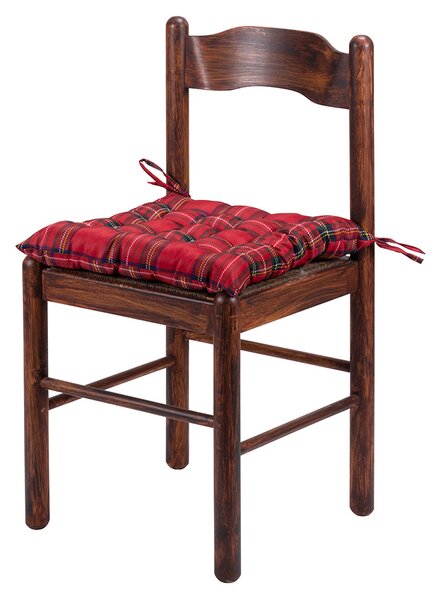 Cuscino quadrato 40x40 cm stile tartan imbottito con laccetti per sedia
