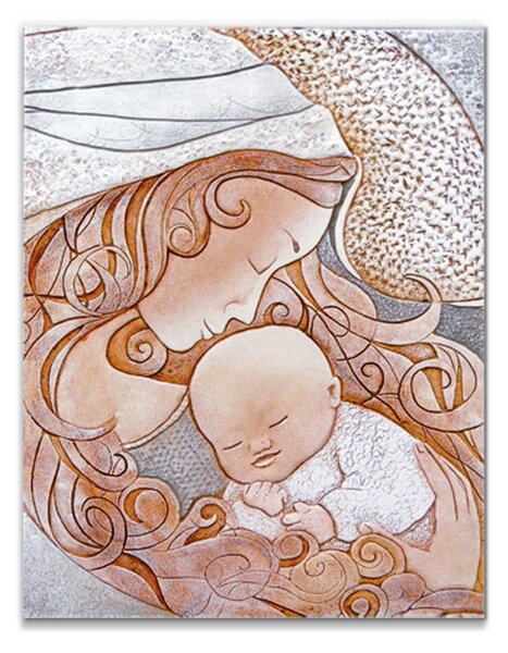 Cartapietra Capezzale maternità verticale con bassorilievo dipinto a mano  con retro in legno Bacio Cartapietra Toni Freddi Capezzali con  Maternità,Capezzali Moderni
