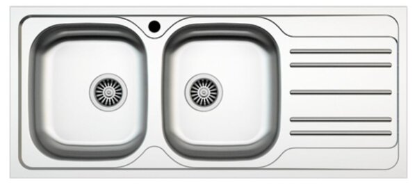 Lavello incasso cucina acciaio 116x50 cm due vasche e gocciolatoio destro