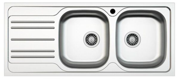 Lavello incasso cucina acciaio 116x50 cm due vasche e gocciolatoio sinistro
