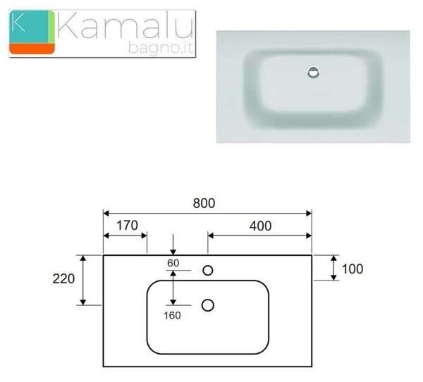 Mobiletto metallico a terra 80 cm con lavabo e ripiano NET-80 - KAMALU