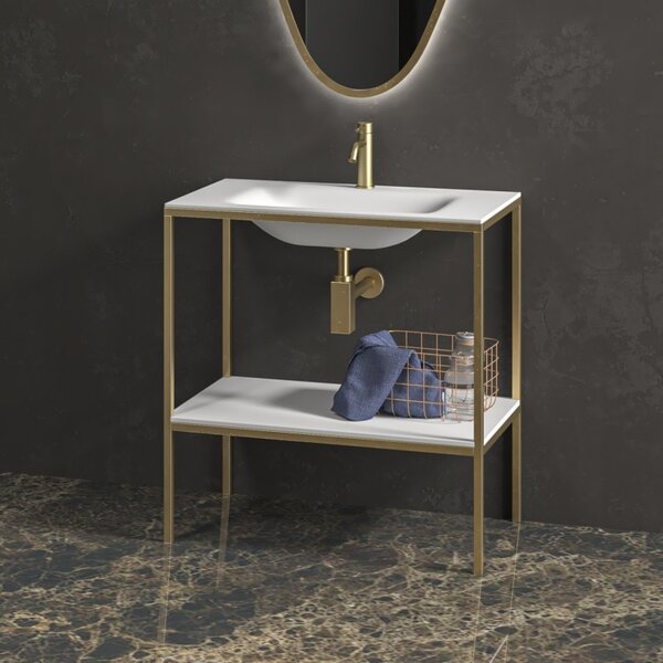 Mobiletto metallico a terra 80 cm con lavabo e ripiano NET-80 - KAMALU