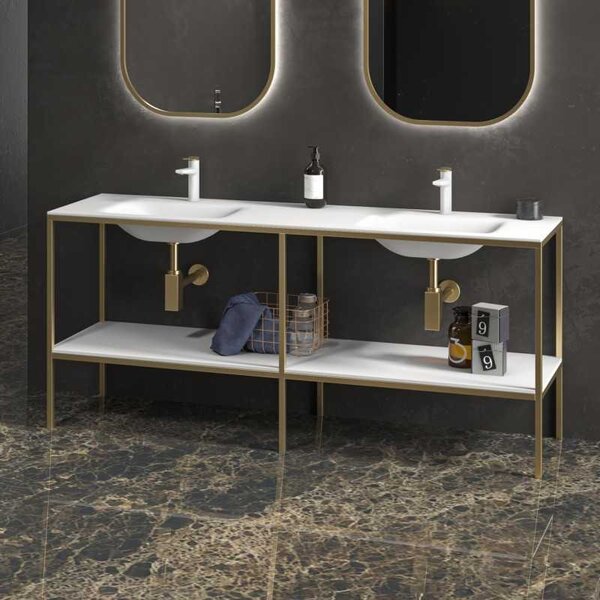 Mobile bagno metallico a terra 175 cm con doppio lavabo NET-175L - KAMALU